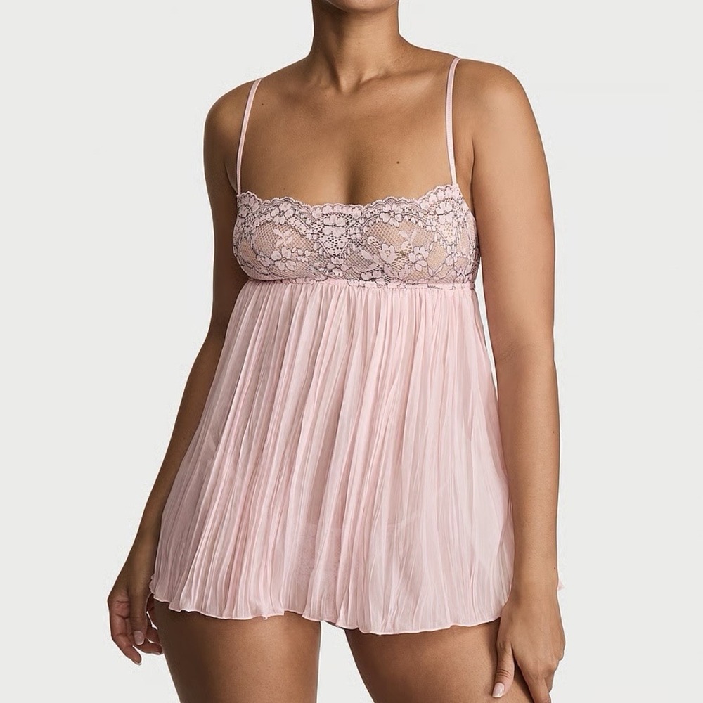 Victoria's Secret Dream Angel Dare To Dream Lace Pleated Babydoll Size XL Pink